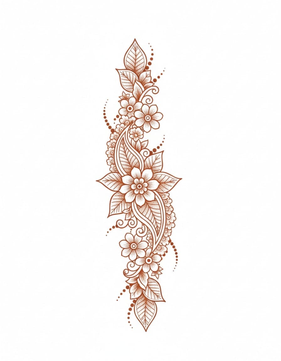 Henna-Style Dotwork Floral Strip Temporary Tattoo — view 1