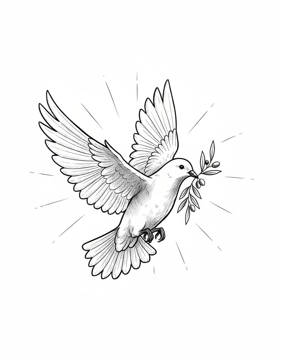 Illustrative Dove with Olive Branch Temporary Tattoo — view 1