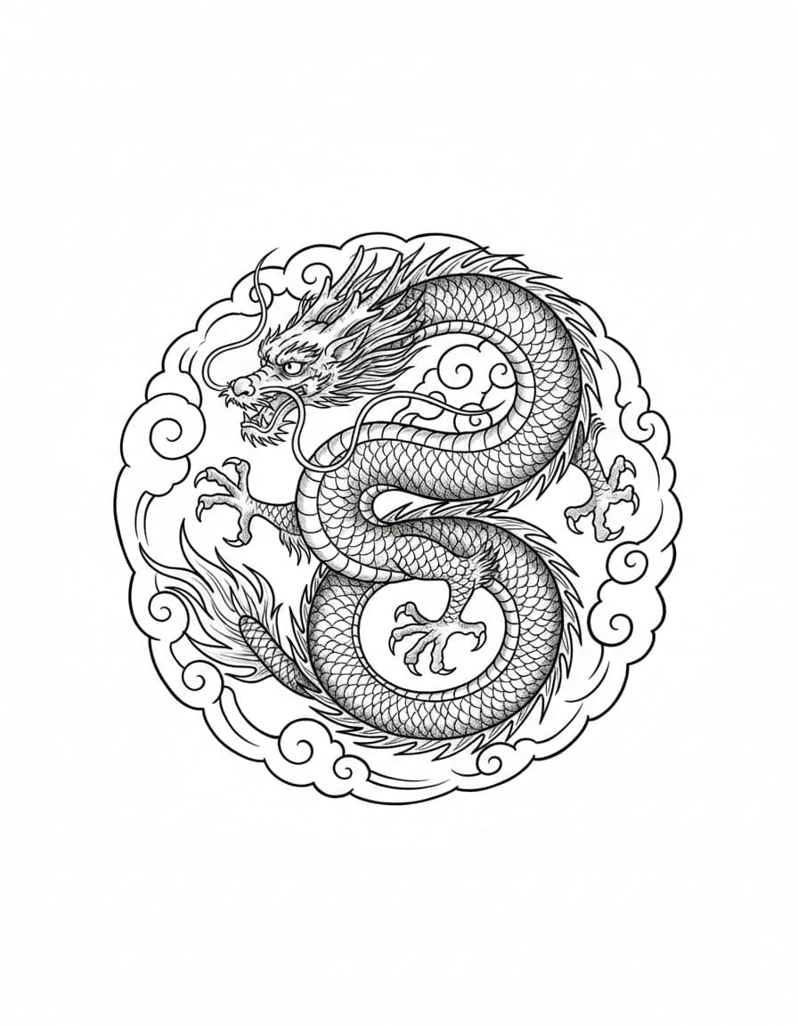Illustrative Dragon in Clouds Temporary Tattoo — view 1