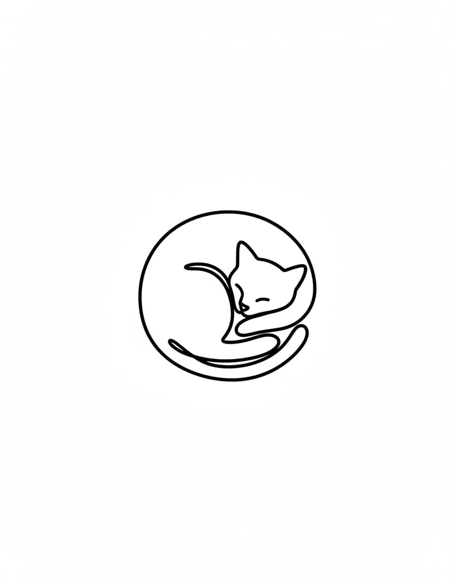 Minimalist One-Line Sleeping Cat Temporary Tattoo — view 1