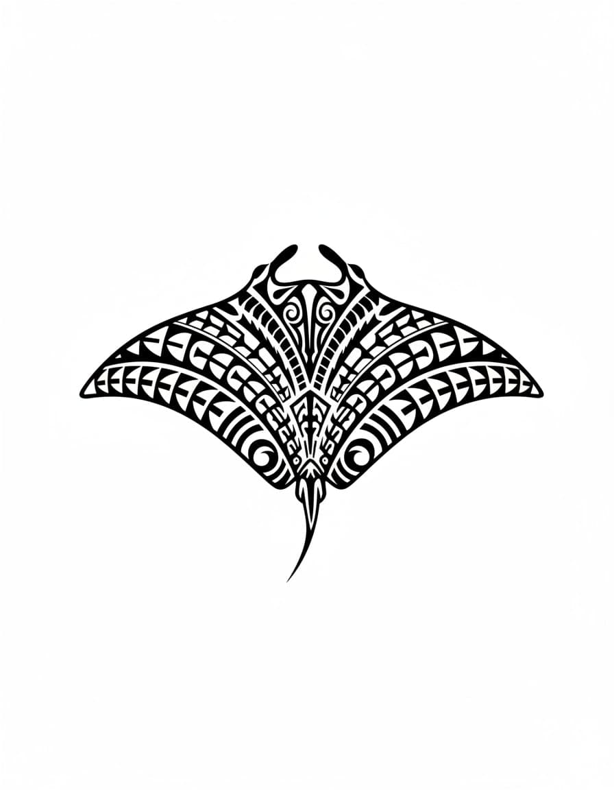 Polynesian-Style Tribal Manta Ray Temporary Tattoo — view 1
