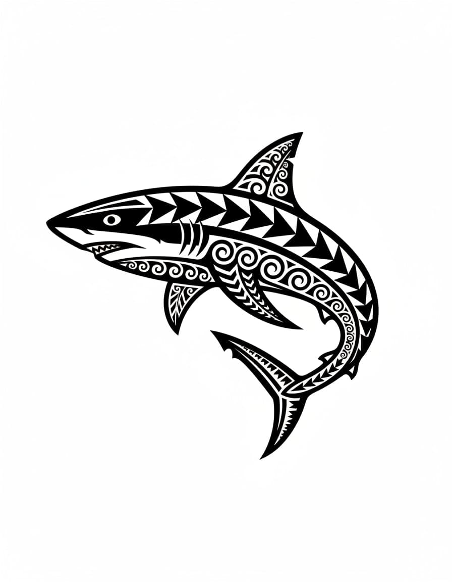 Polynesian-Style Tribal Shark Temporary Tattoo — view 1