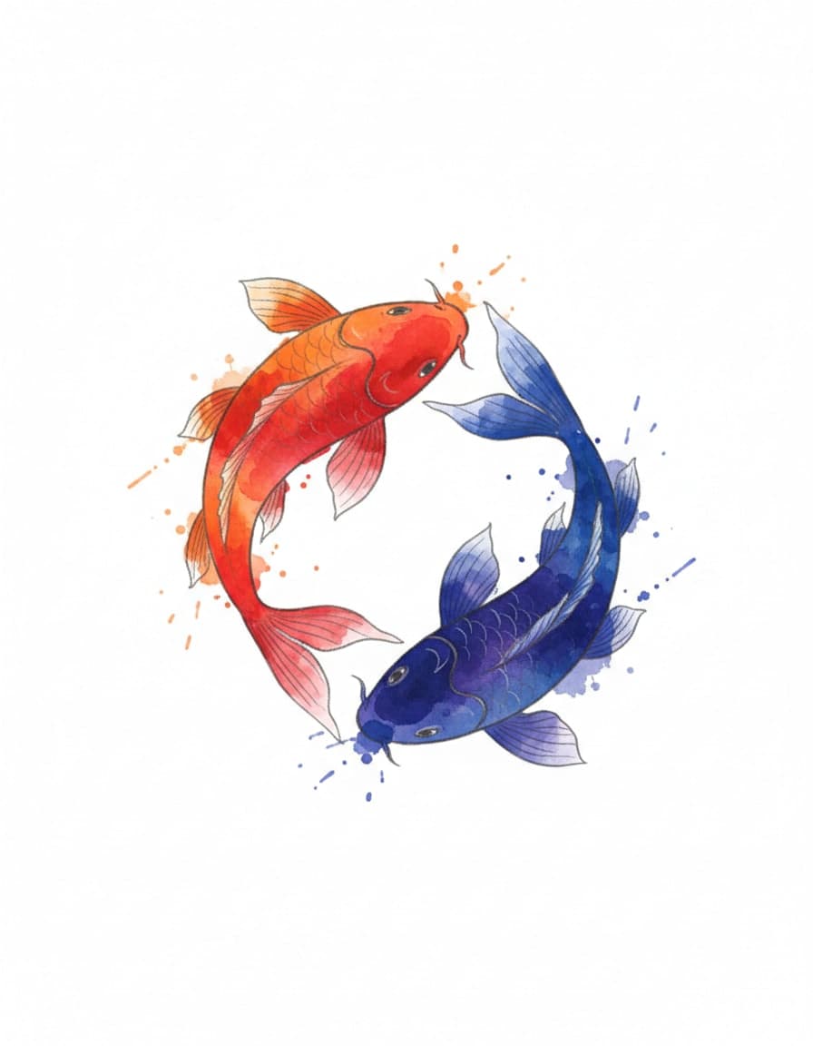 Watercolour Koi Pair Temporary Tattoo — view 1