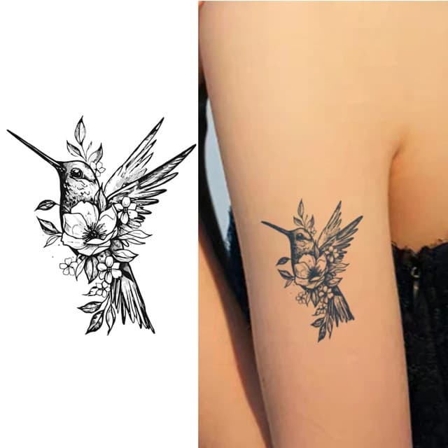 Hummingbird with hibiscus — view 1