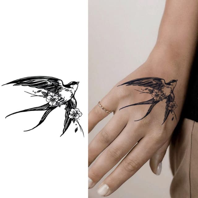 Swallow with cherry blossom — view 1
