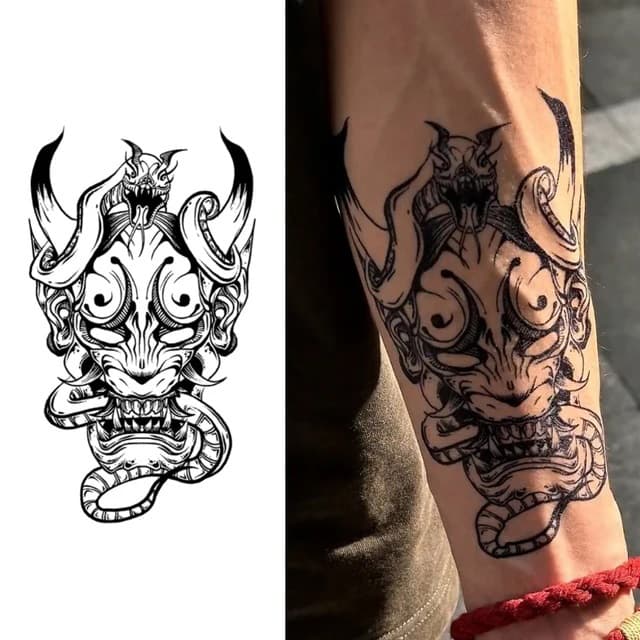 Horned oni and snake — view 1