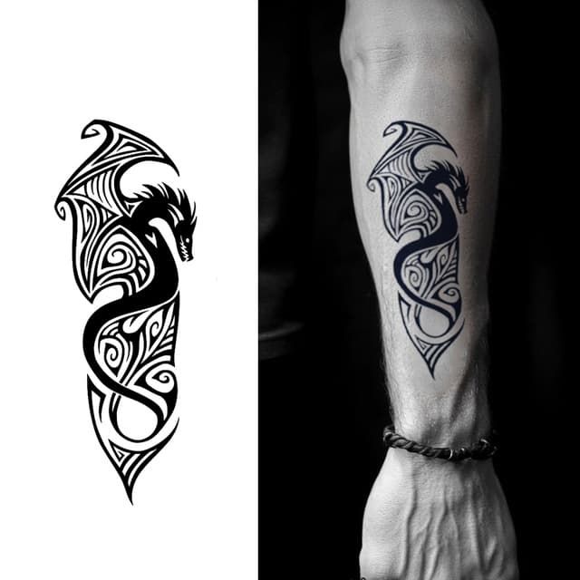 Tribal dragon S-curve — view 1