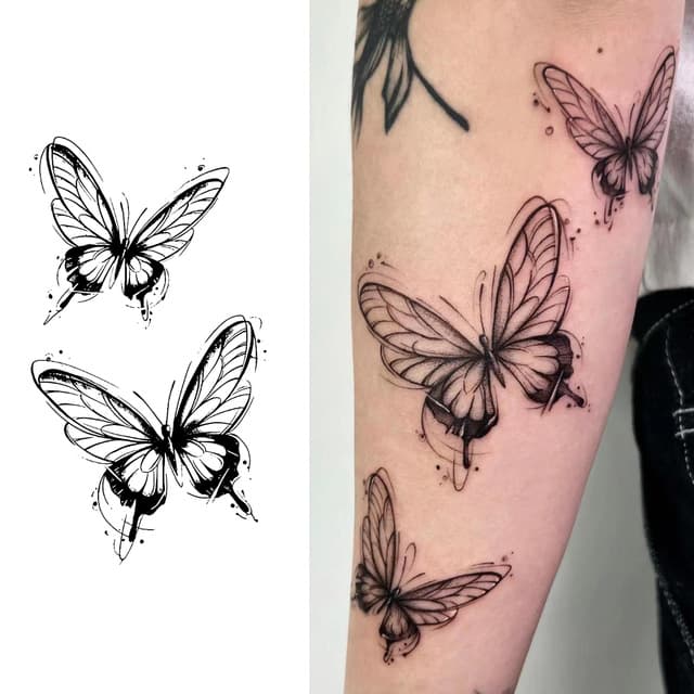 Sketchy butterfly trio — view 1
