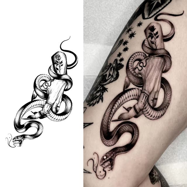 Rose, hand and serpent — view 1