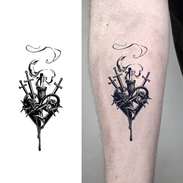 Sacred heart and swords — view 1
