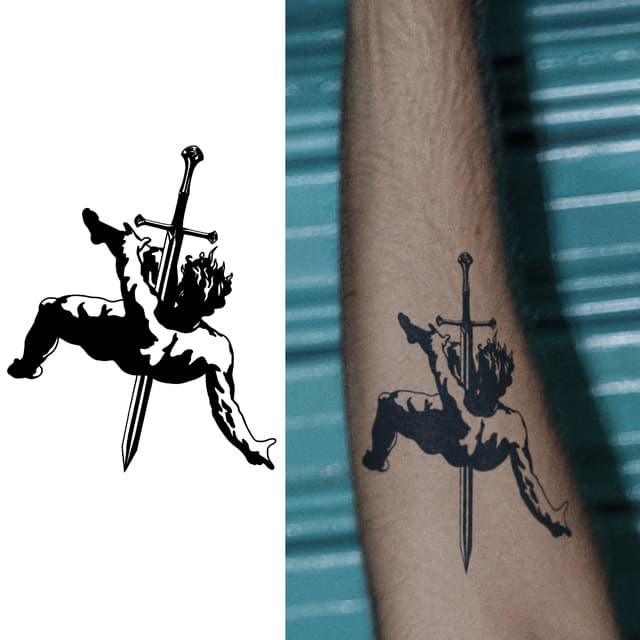 Cherub with sword — view 1