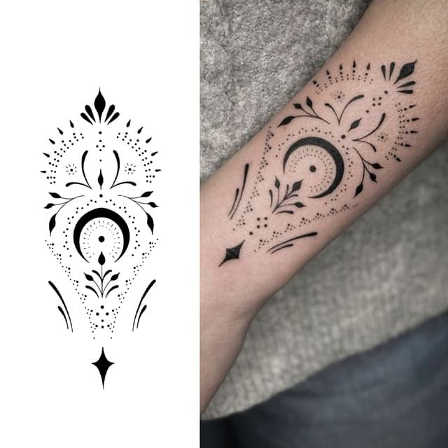 Crescent ornament dotwork — view 1