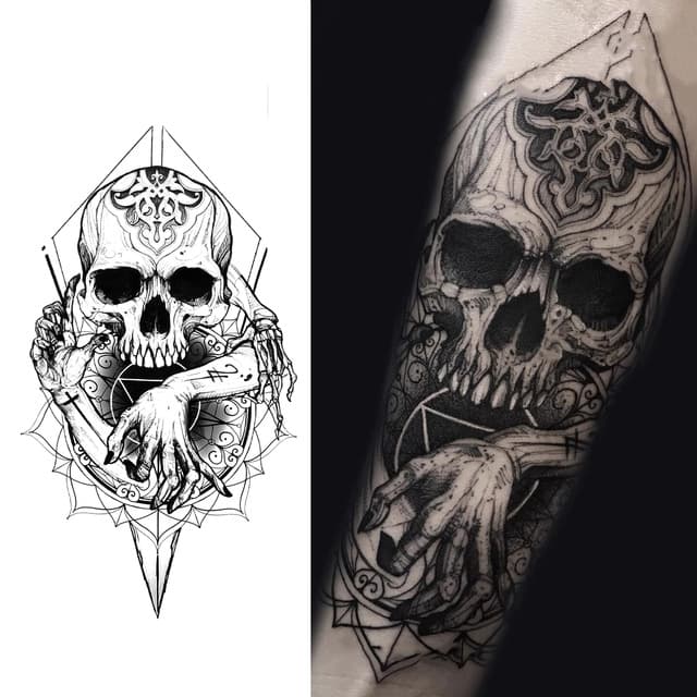 Skull and reaching hand — view 1