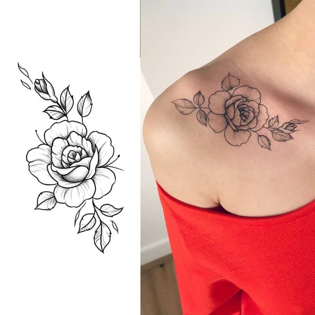 Open rose with leaves — view 1