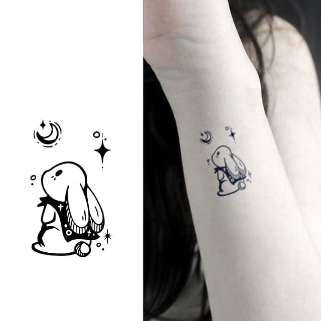 Sad lop bunny under a crescent moon — view 1