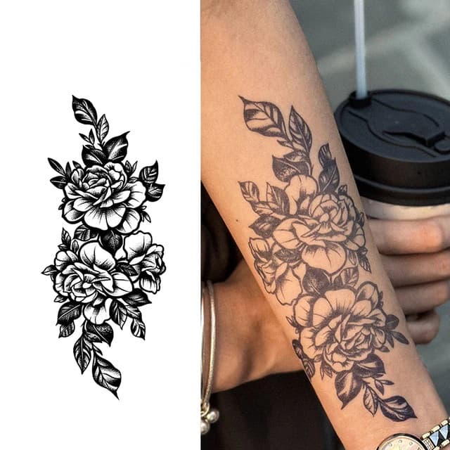 Twin peonies with foliage — view 1