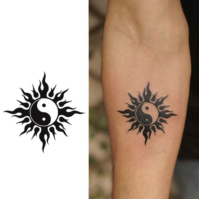 Tribal sun with yin-yang core — view 1