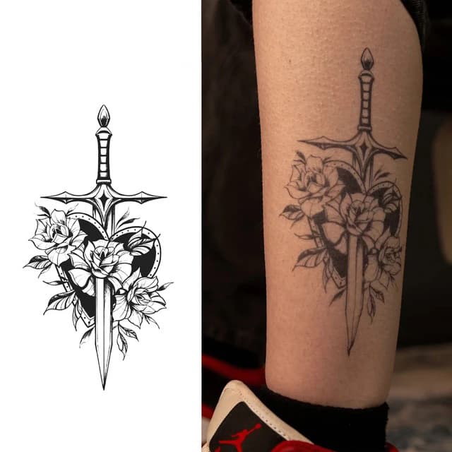 Dagger through twin roses — view 1