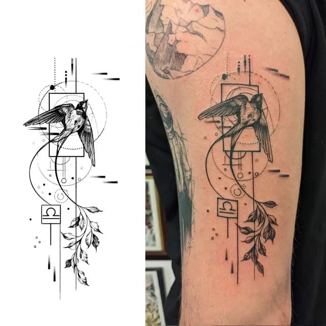 Geometric swallow with Libra glyph — view 1