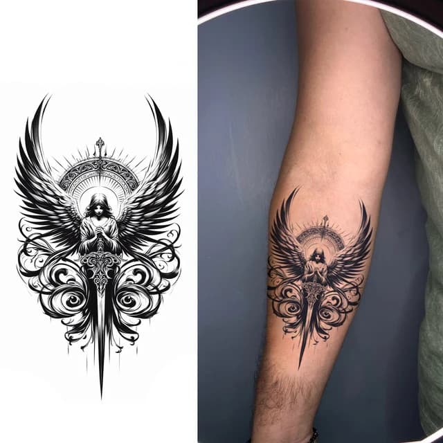 Haloed warrior angel with sword — view 1
