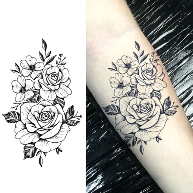 Rose with wild companion blossoms — view 1