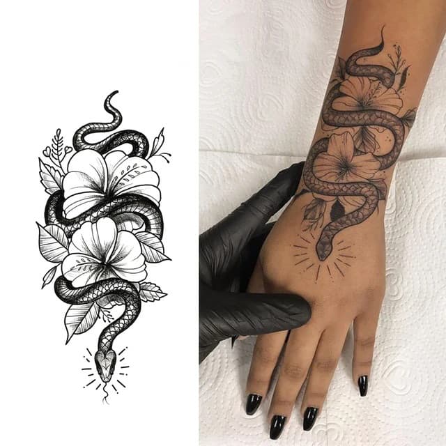 Serpent through hibiscus blooms — view 1