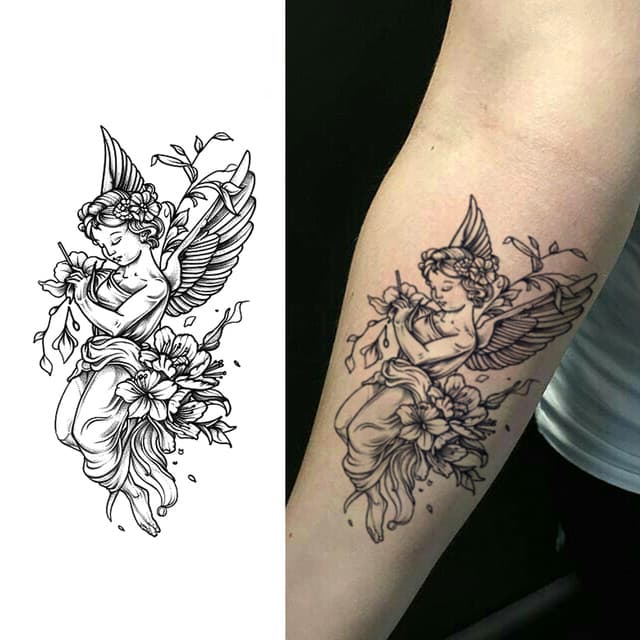 Cherub among lilies — view 1