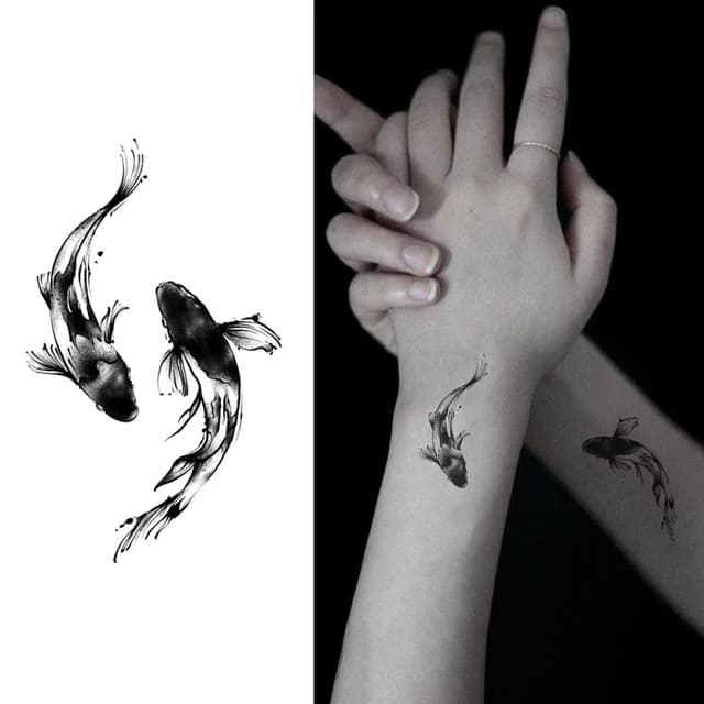 Twin koi in ink-wash currents — view 1