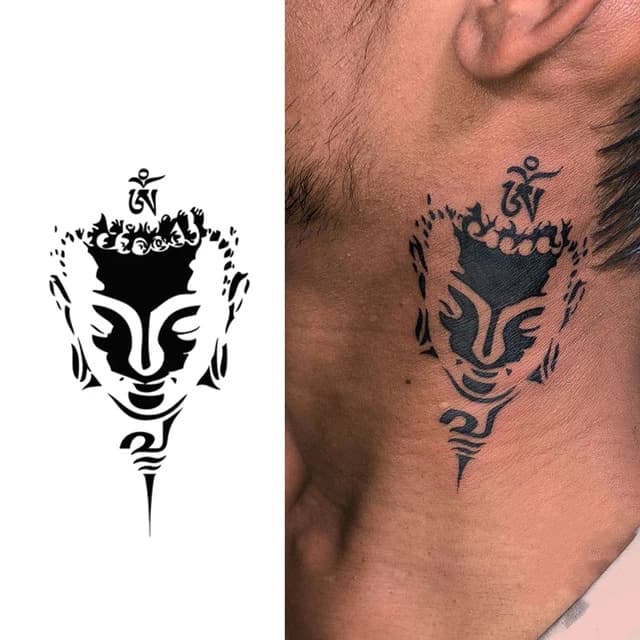 Tribal Buddha face with om — view 1