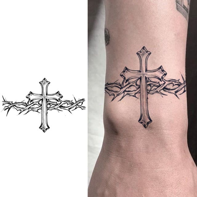 Gothic cross wreathed in thorns — view 1