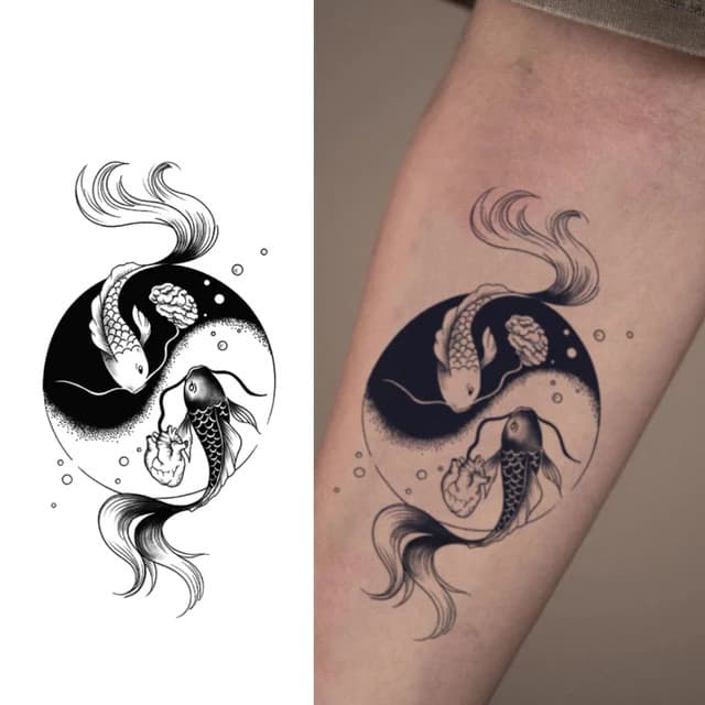 Yin-yang koi with flowing fins — view 1