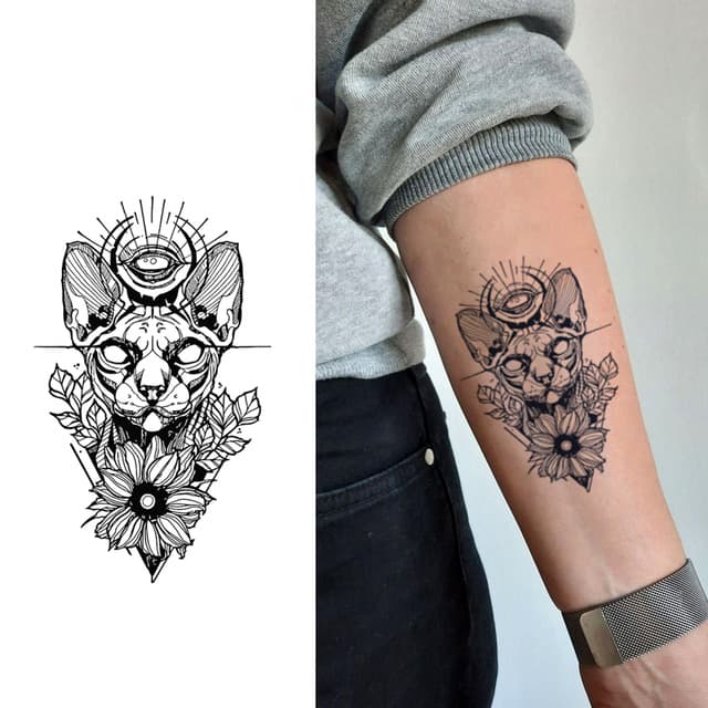 All-seeing sphynx with sunflower — view 1
